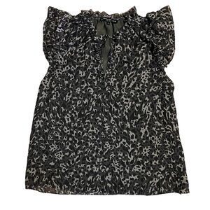 GENERATION LOVE Ruffle Tie-Neck Leopard Print Top – Size S